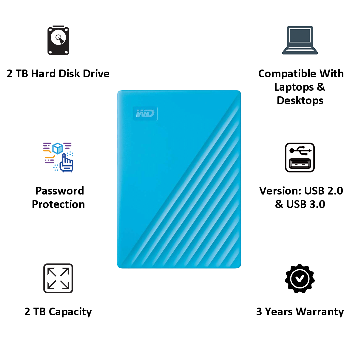 Buy Western Digital My Passport 2 TB Portable External Hard Drive ...